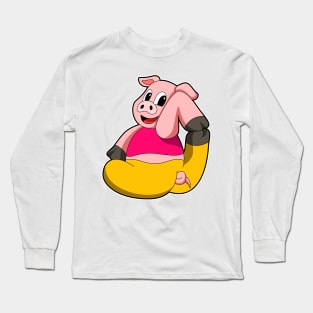 Pig at Yoga funny Long Sleeve T-Shirt